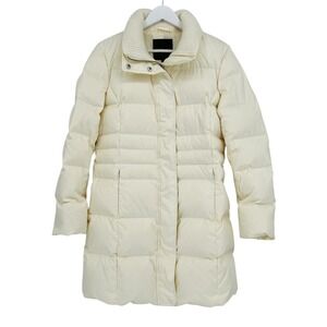 Talbots Jacket Womens Medium Off‎ White Puffer Quilted Long Coat Warm Parka Down